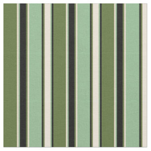 Tissu Vert olive, Bisque, Mer Noire & Vert lignes