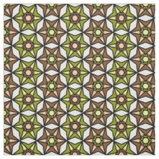 Tissu Vert olive, blanc Brown Motif rétro géométrique