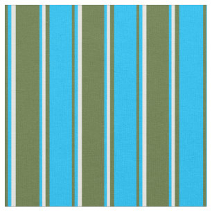 Tissu Vert olive foncé, bleu ciel profond et crème à la