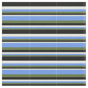 Tissu Vert olive foncé, Bleu de Cornflower, Beige & Noir