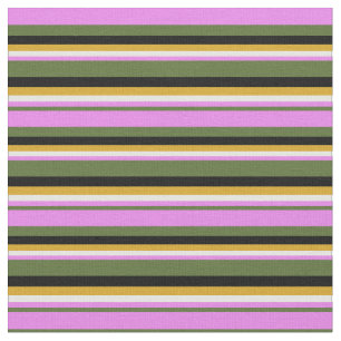 Tissu Vert olive foncé, violet, blanc, verge d'or et noi