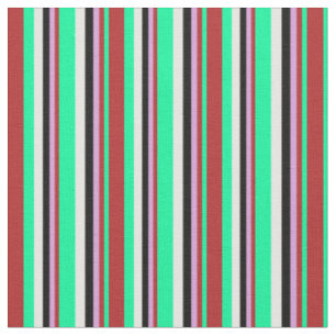 Tissu Vert, Rouge, Plum, Bandes de couleur noire et blan