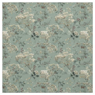 Tissu Vert sauge botanique rustique floral vintage gras