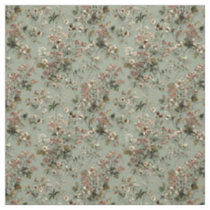 Tissu Vert sauge botanique rustique floral vintage gras