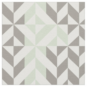 Tissu Vert sauge et zigzag géométrique d'argent
