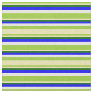 Tissu Vert, Tan, Vert foncé, Bleu & Blanc Lignes
