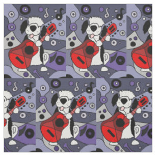 Tissu Vieux chien anglais amusant jouant à la guitare