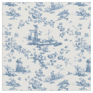 Tissu Vintage Anglais Floral Toile de Jouy-Blue