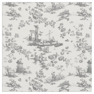 Tissu Vintage Anglais Floral Toile de Jouy-Grey