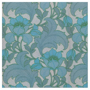 Tissu Vintage Art Nouveau Bleu Motif Floral