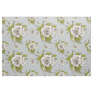 Tissu Vintage blanc Roses Motif vert Accents 2