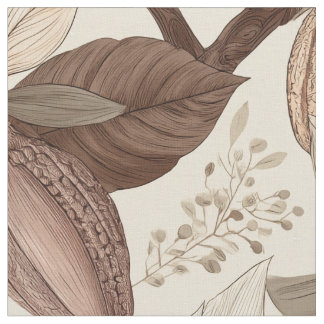Tissu Vintage Cocoa Pods and Leaves Botanical Art