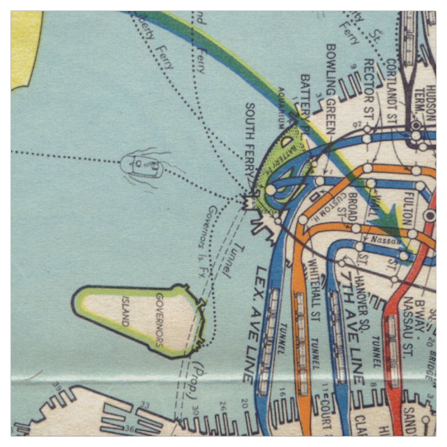Tissu vintage de carte de souterrain de New York (Échantillon)