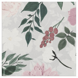 Tissu Vintage Élégant motif floral Paint Light Grey