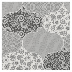 Tissu Vintage Floral Marocain Motif noir et gris