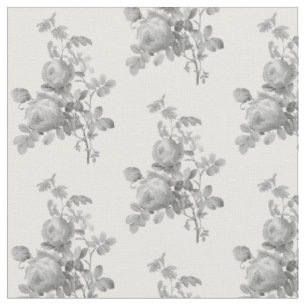 Tissu Vintage gris argenté Roses joliment monochrome