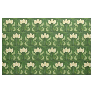 Tissu - Vintage look blanc Tulipes demi-brique