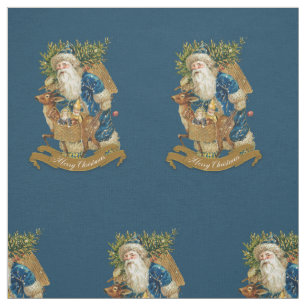 Tissu Vintage Père Noël Classique Motif bleu de Noël