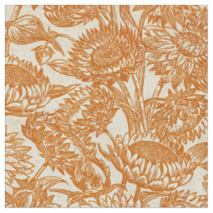 Tissu Vintage Tournesol Antique Toile Brûlé Orange