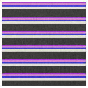 Tissu Violet foncé, orchidée, bleu, beige et lignes noir