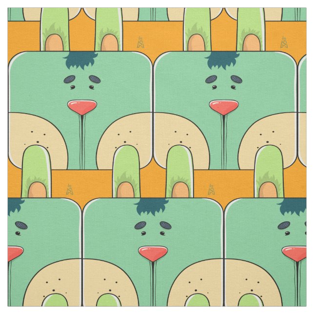 Tissu Visage de lapin d'équipe - vert et orange (Échantillon)