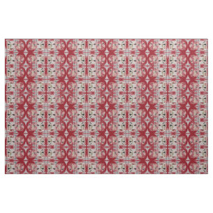 Tissu Visages rouge et crème Design III
