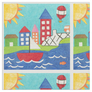 Tissu Voilier et ballon à air chaud avec le paysage