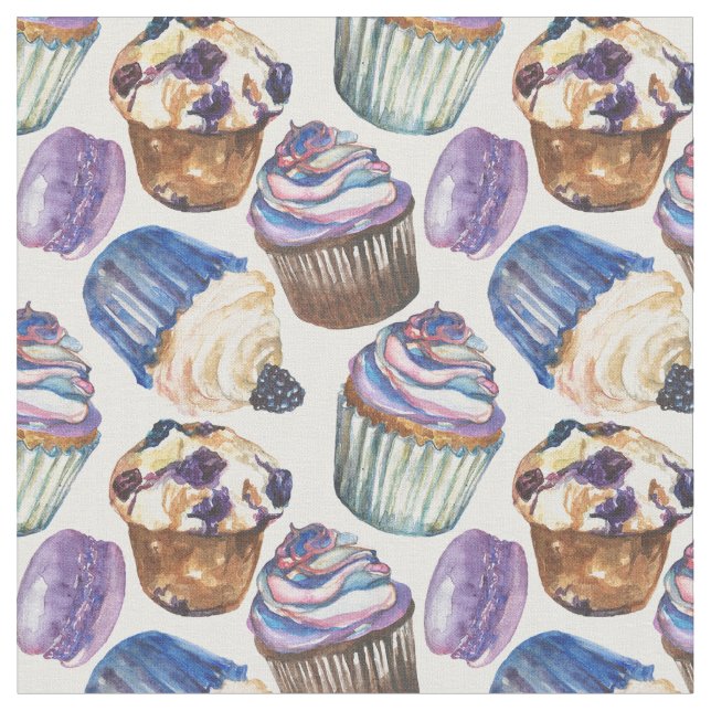 Tissu Watercolor cupcakes (Fermer)