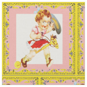 Tissu Western Cowgirl On Stick Horse Bandana Trim