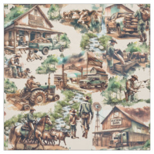 Tissu Western Ranch ou Country Farm Scène