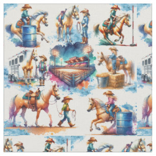 Tissu Western Rodeo Little Cowgirl Barrel Racing