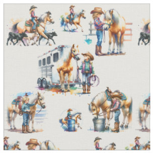 Tissu Western Rodeo Little Cowgirl Et Palomino Horse