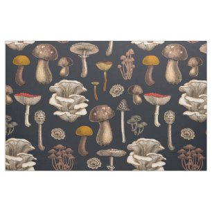 Tissu Wild Mushrooms on graphite black