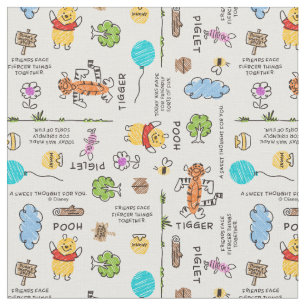 Tissu Winnie l'Ourson Motif de croquis de Doodle Friend