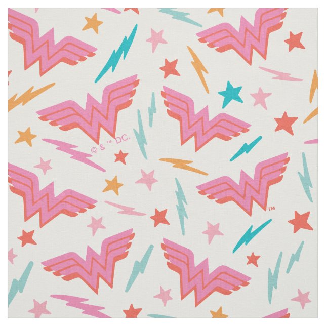Tissu Wonder Woman Logo Rose et Motif Éclair (Échantillon)