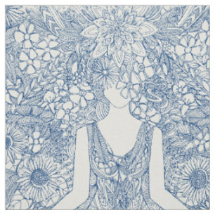 Tissu yoga bleu vintage de jardin de lotus floral