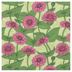 Tissu Zinnias rose sur vert clair