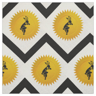Tissu Zodiac chinois de lapin Blanc, Or et Noir