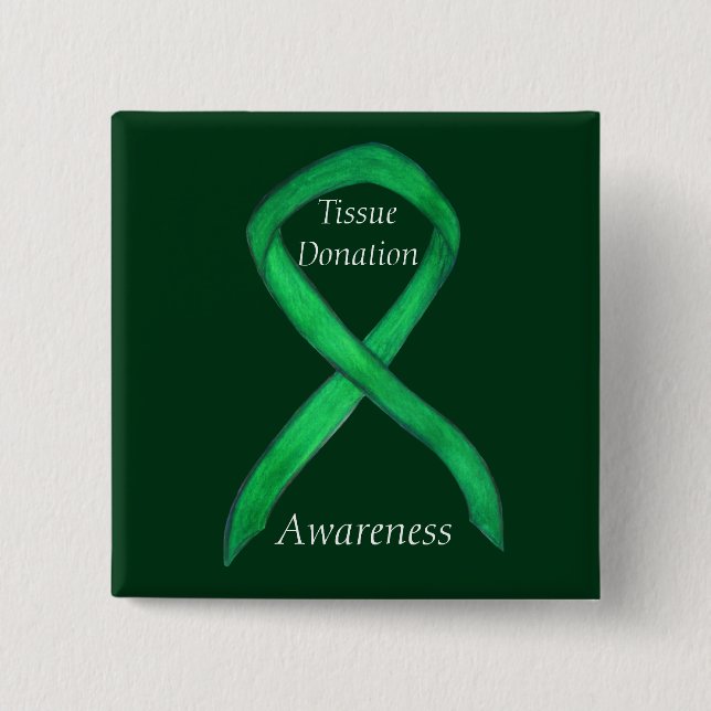 Tissue Donation Green Awareness Ribbon Custom Pins (Front)