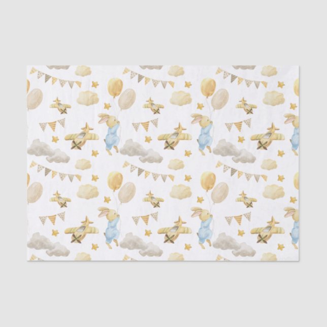 Tissue Paper (25cm x 38cm) - Rabbit With Balloons (Front)