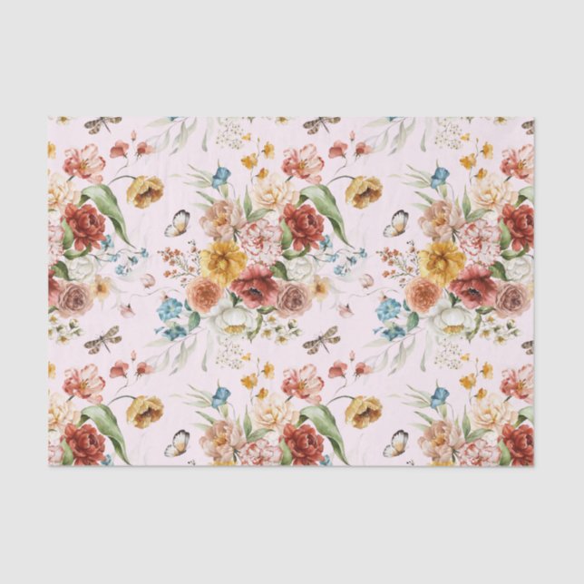 Tissue Paper (3) Dutch Still Life Floral Pink (Front)