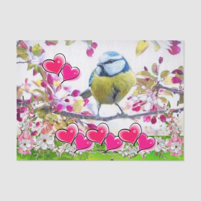 Tissue Paper Bird Pink Hearts (Front)