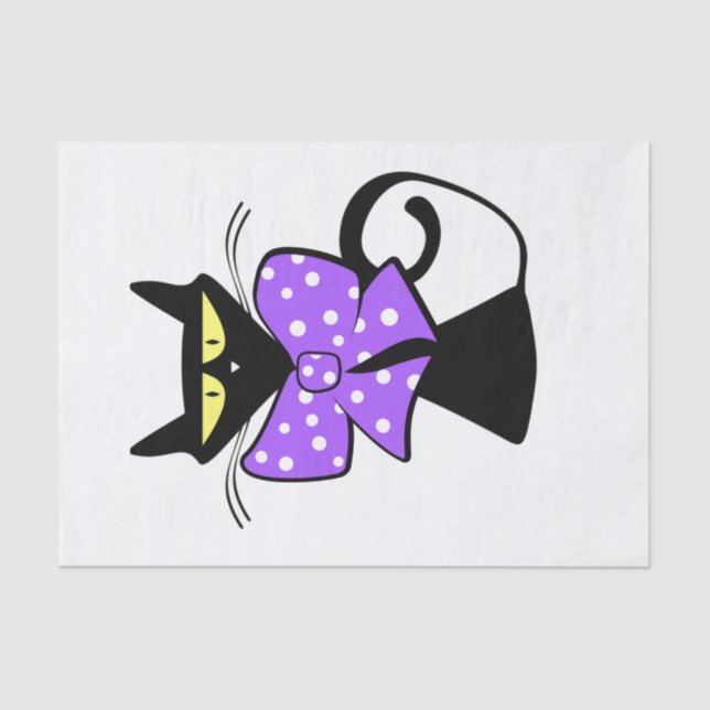 Tissue Paper Black Cat Purple Bow (Front)