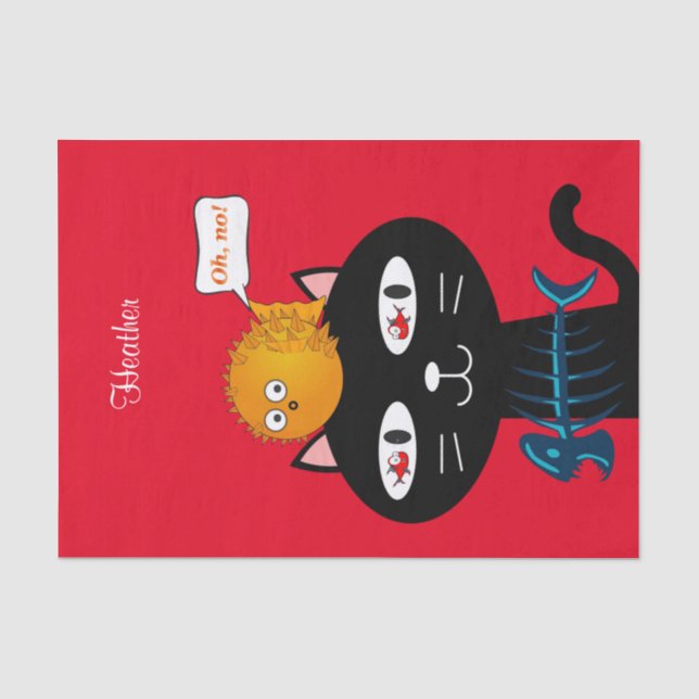 Tissue Paper Black Kitten Cat Fish Fish Bones (Front)