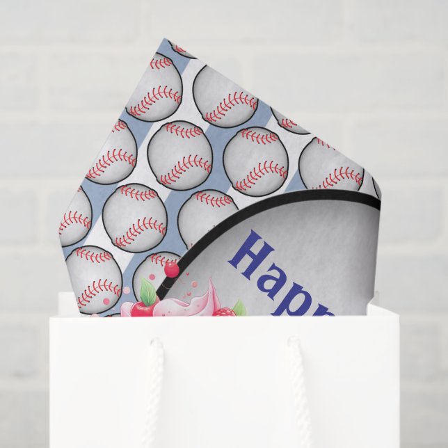 Tissue Paper Blue Baseball Happy Birthday  (Gift Bag)