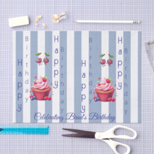 Tissue Paper Blue & White Stripe Birthday