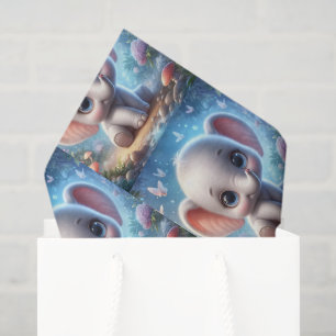Tissue Paper Cute White Baby Elephant Floral