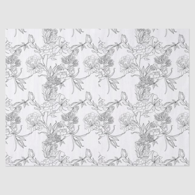 Tissue Paper Decoupage - B/W Floral Design (Front)