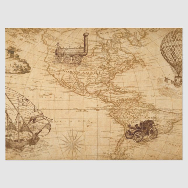 Tissue Paper Decoupage  - Vintage Map of USA (Front)