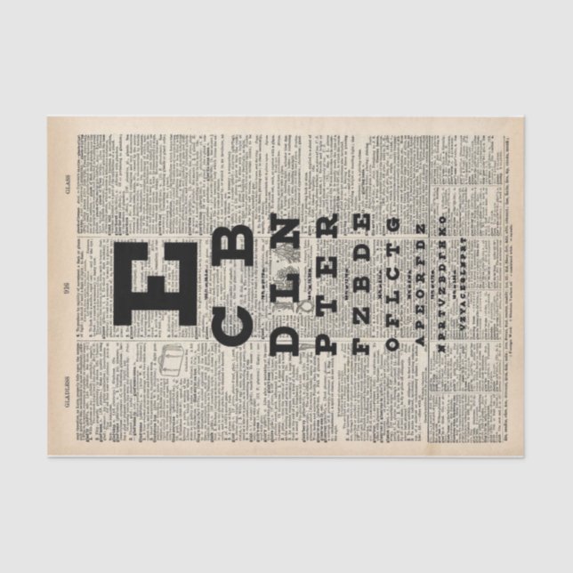 Tissue Paper Eye Chart Placed Over Dictionary Page (Front)